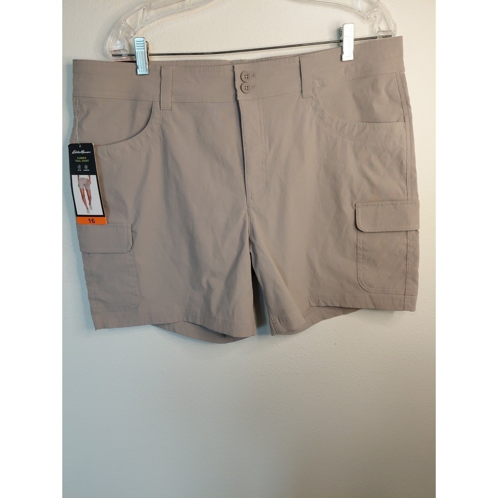 Eddie Bauer Trail Shorts Womens Sz 16 Tan Summer Trail Stretch Nylon Hiking NWT